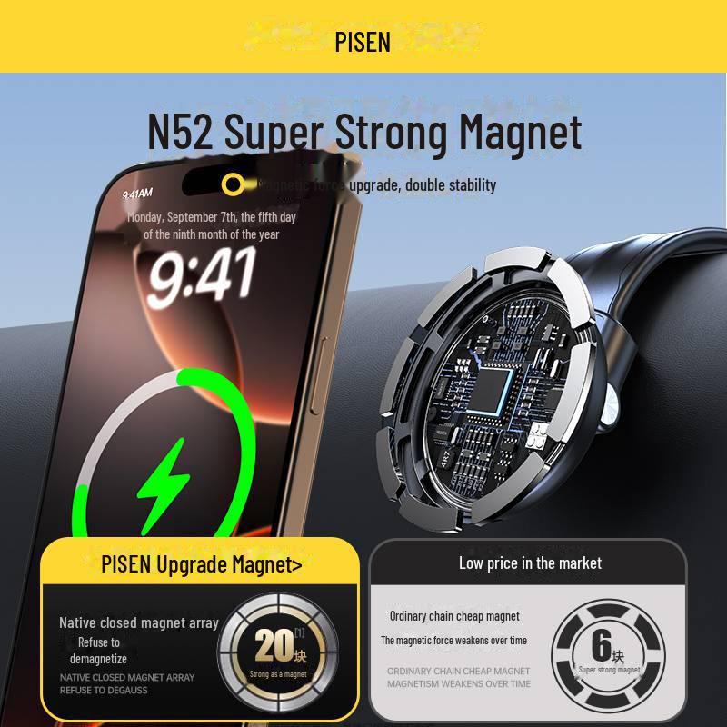 PISEN Rotatable Car Dashboard MagSafe Wireless Charger Phone Holder