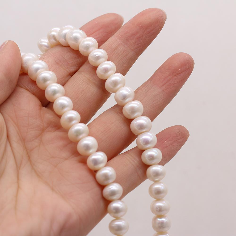 1 Strang, 9-10mm Weiße Natürliche Süßwasserperlen, Nahezu Rund, 36cm Lose Perlen für Handgemachten Schmuck Bastelbedarf, DIY Weihnachtsgeschenke
