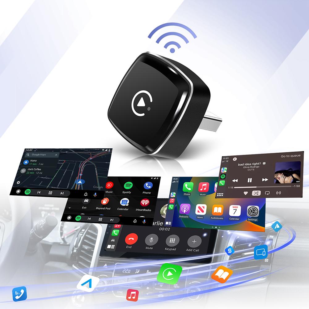 2025 New Adapter 2in1 Mini CarPlay Box Wired To Wireless CarPlay Android Auto Smart Box Bluetooth Connect Plug&Play For 98% Cars