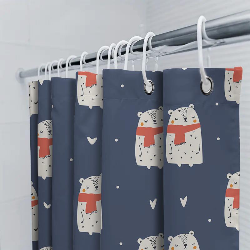 Whimsical Winter Bear Blue Shower Curtain For Bathroom Decor Soft Fabric With Hooks Perfect Gift Idea