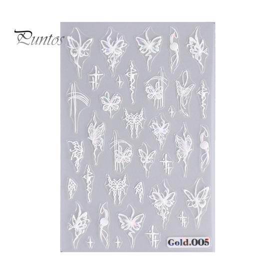 Embossed Nails Art Stickers Creative Engraved White Butterfly Pattern Manicure Decals Exquisite DIY Nail Design Adhesive Decoration Stickers Nail
