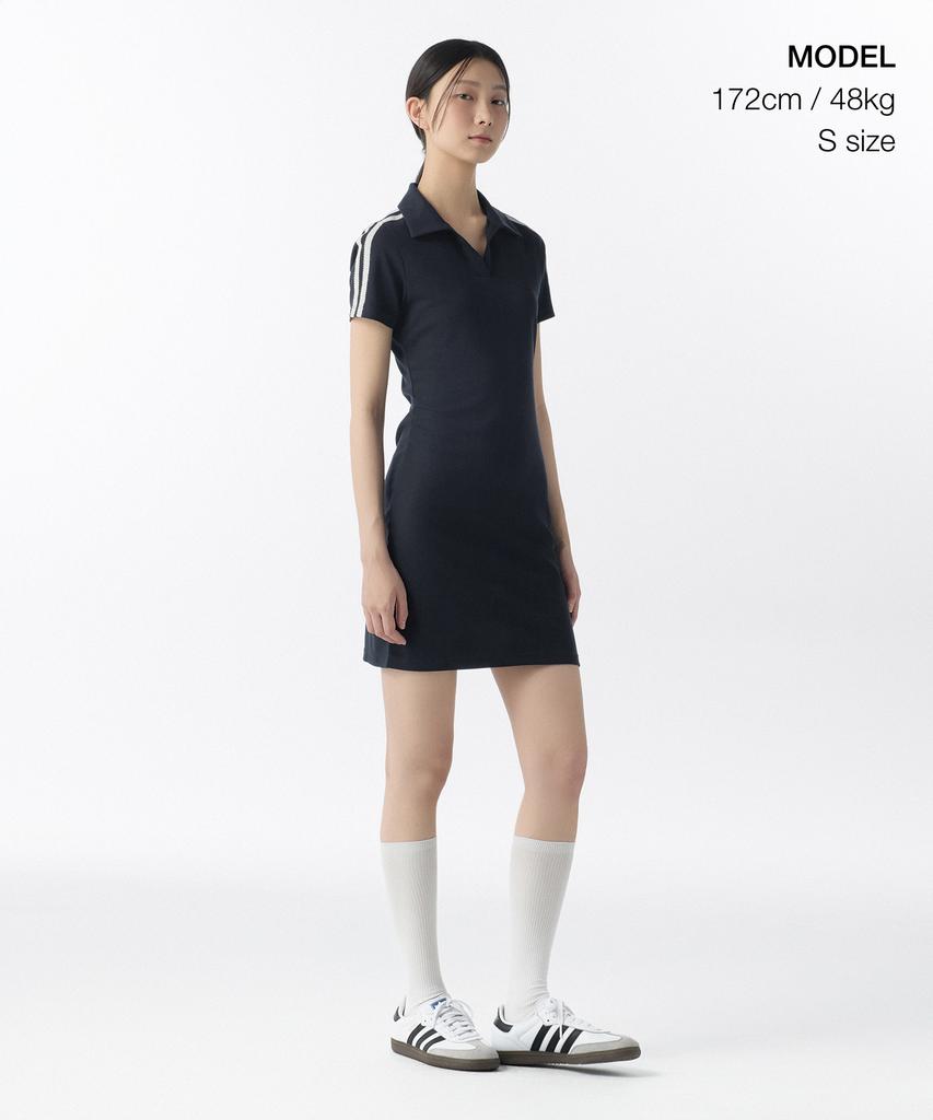 MUSINSA STANDARD WOMAN Slit Neck Lace Trim Polo Dress [Navy/Ivory]