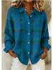 Blue and Orange Checkered Cardigan with Button Front and Ribbed Hem