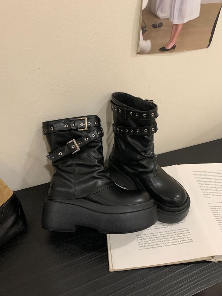 British style thick heel thick-soled Martin boots women's 2025 new autumn rivet small thin retro trouser boots