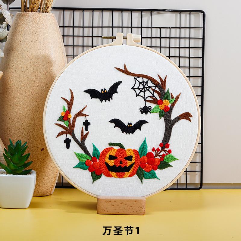 Diy Handmade Embroidery Material Package, Halloween Pumpkin Bat Ghost European And American Festivals Christmas diy kit (no hoop)