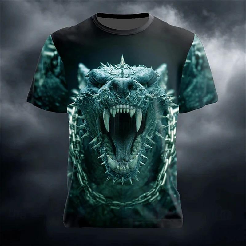 Summer Street Style Fashion T-Shirt Men's Urban Casual Short-Sleeve Top Outdoor Fierce Animal Prints Round Neck Pullover Tee