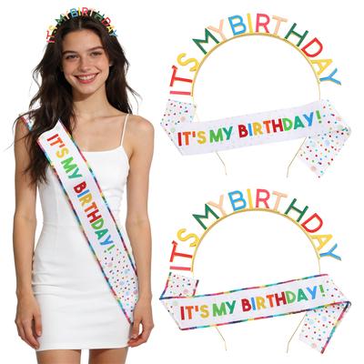 2026 Birthday Party Headband Shoulder Strap Set IT'S MY BIRTHDAY Colored Letter Edge Sequins Shoulder Strap
