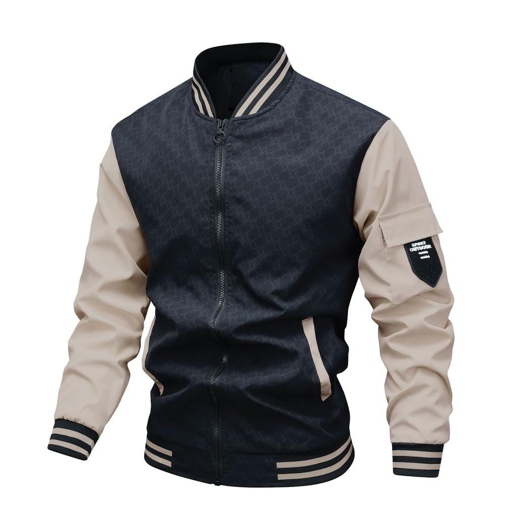 Spring and Autumn Jacket Men's Color-blocking Jacket Baseball Collar Work Jacket Men's Slim Casual