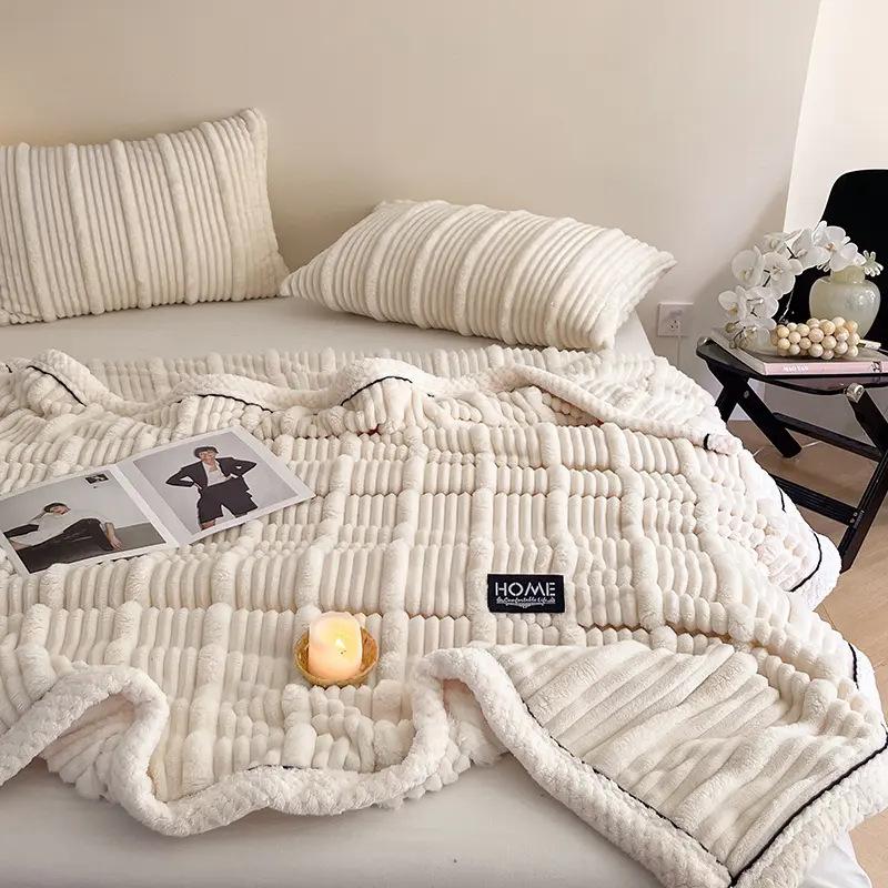 Faux Rabbit Plush Blanket For Autumn And Winter Thick Milk Velvet Nap Blankets For Single And Double Soft Cozy Warm Sofa Cover