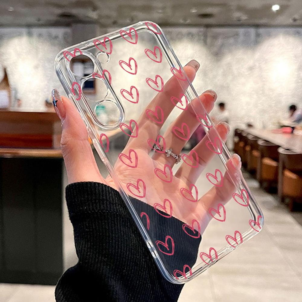 For Samsung Galaxy S25 Ultra S24 S26 S22 S21 S20 Plus S21 S23 S24 FE Heart Love Phone Case Transparent Clear Cover Silicone Back