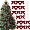24PCS Vintage Christmas Tree Bows Velvet Handmade Wreath Bows Decoration with Pearl Chain DIY Christmas Tree Topper Ornaments