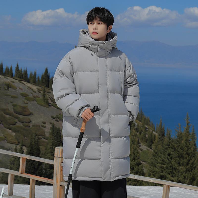 Herren Winter Mittellange Daunenjacke - Lässig, Warm, Lockerer Schnitt, Über das Knie, Verdickter Mantel mit Entendaunen.
