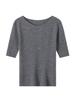 Women's Superfine Wool Sweater: Slim-Fit, Fishbone Pattern, Seamless One-Piece, Boat Neck, Mid-Sleeve.