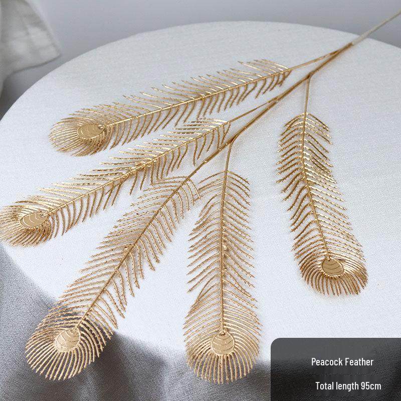 Golden Floral Bouquet: Ginkgo Leaves, Eucalyptus, Red Holly Berries - New Year Lucky Decoration Ornaments