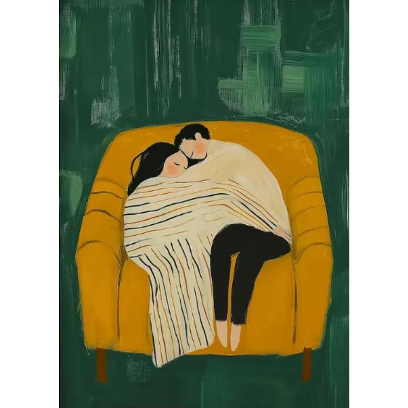 Nordischer Stil Smaragdgrüne Streifen Lässiges Mädchen Leinwand Wandkunst Moderne Abstrakte Weibliche Minimalistische Poster für Heimdekoration