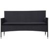 3 Seater Garden Sofa with Cushions Black Poly Rattan