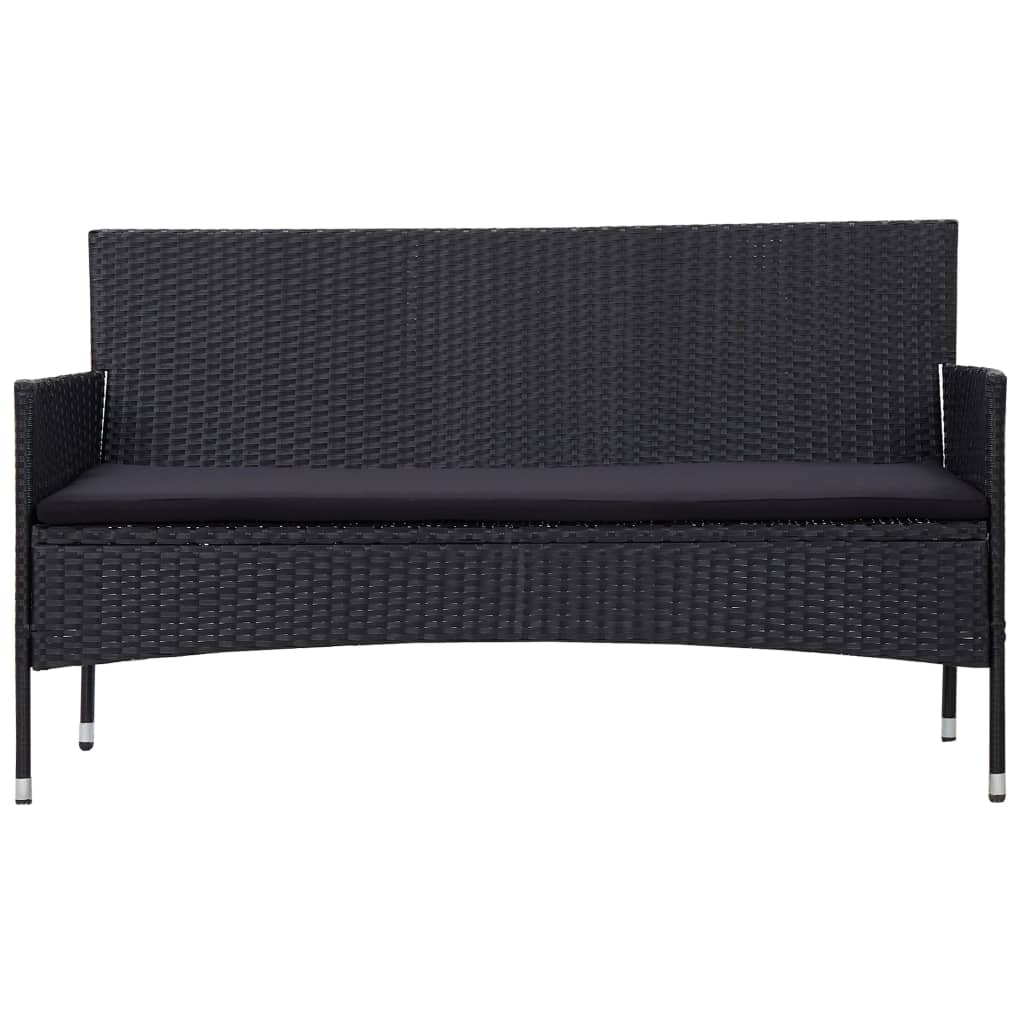 3 Seater Garden Sofa with Cushions Black Poly Rattan