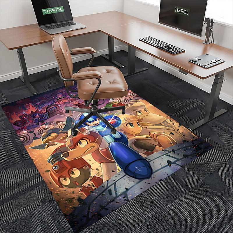 1pc Mega Man Anime Cartoon Design Office Chair Mat Non-Slip Carpet for Home Decor, Suitable for Office, Living Room, Bedroom, Game Room - Perfect Gift