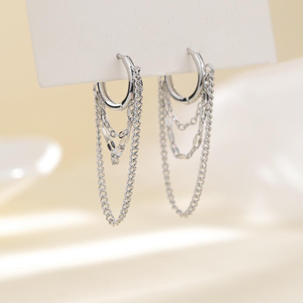 PONYKISS Tibetan Silver Chain Tassel Round Hoop Earrings for Women Classic Fashion Minimalist Geometric Accessories