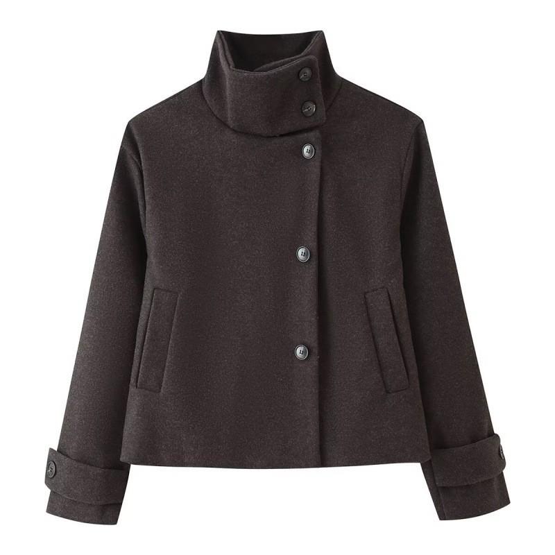 Cappotto Corto da Donna in Misto Lana con Collo Rialzato Inverno 2026 Ufficio Chic Capospalla in Beige Caffè Nero Grigio Avena