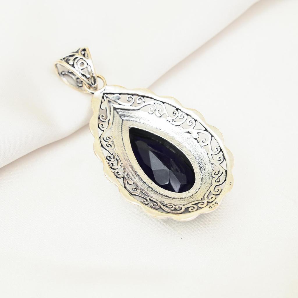 Svart spinel anheng, 925 massivt sterlingsølv anheng håndlaget edelstensmykke, gaver til kone splitter nytt anheng