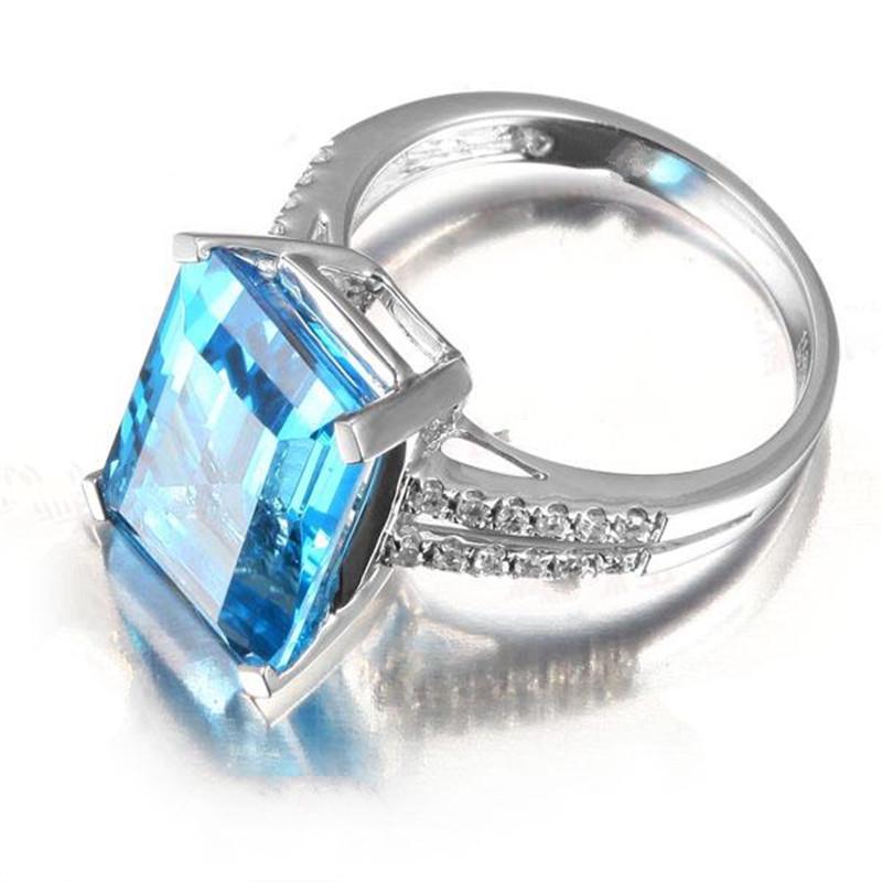 18K-plated Synthetic Topaz Aquamarine Ring with Square Carat Colored Gemstones and Zircon Wedding Ring.