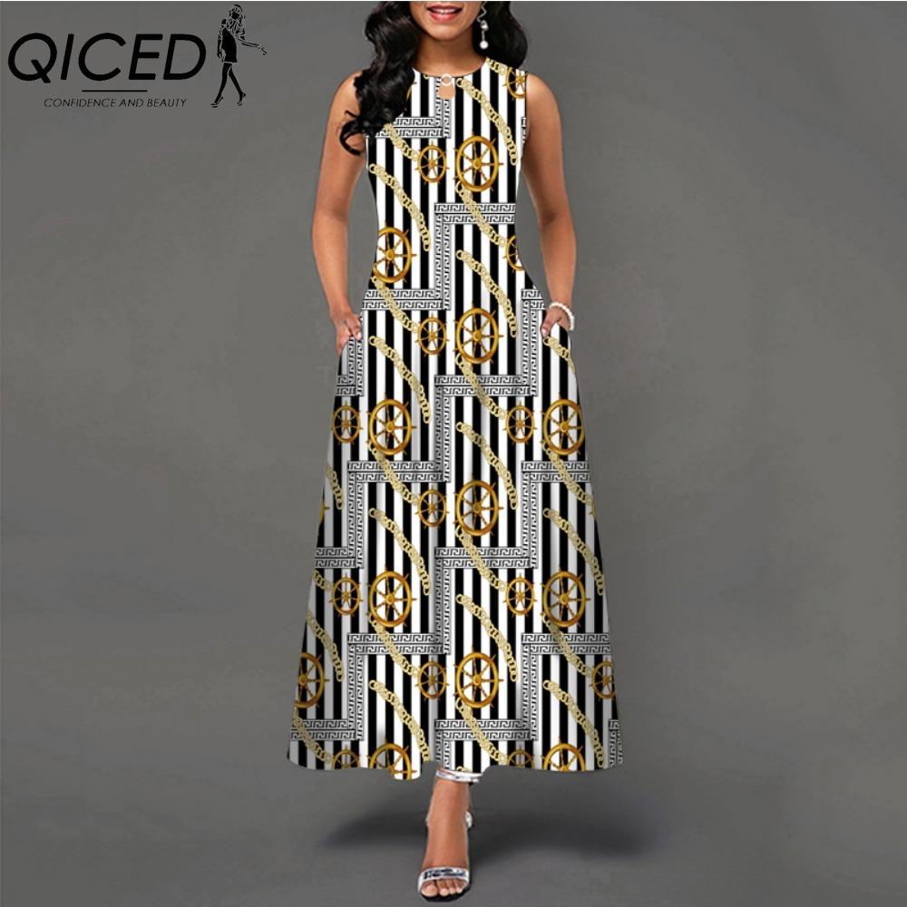 QICED 48 barev Nové dámské volné vintage květinové volánové šaty Befree šaty Velká letní párty Tílka Elegantní maxi šaty