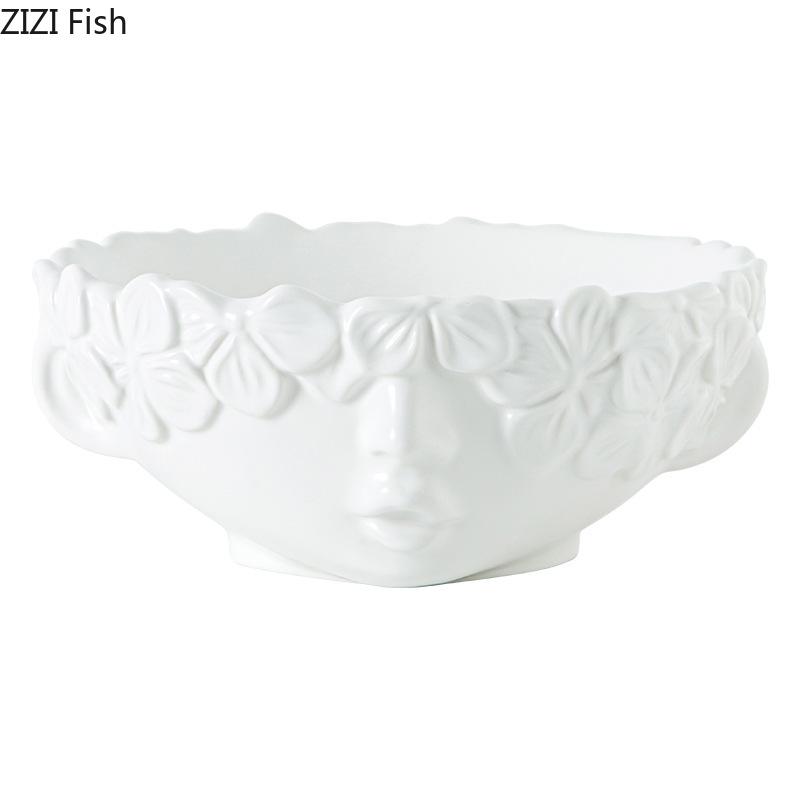 Girl Sculpture Fruit Bowl Creative White Storage Tray Dessert Plate Fruits Plate Living Room Coffee Table Household Fruit Tray