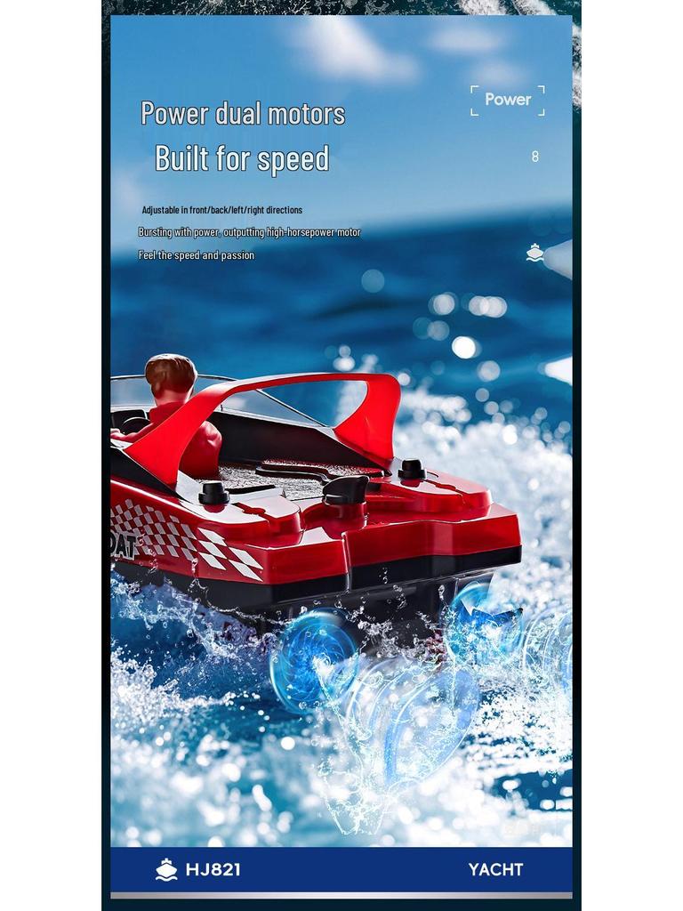 HJ821 High-Speed Remote Control Speedboat Toy: Water-Resistant, High Power, LED Lights