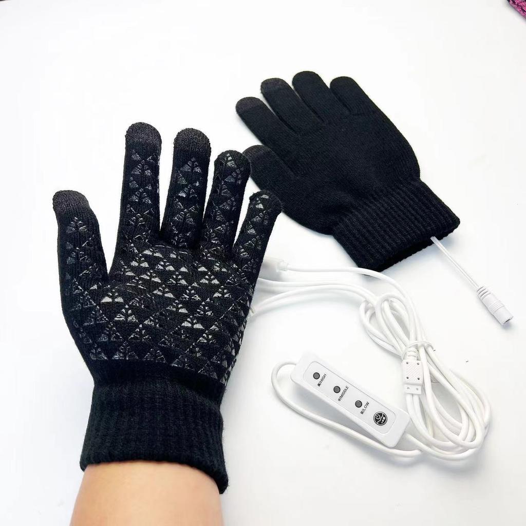 USB Electric Heating Knitted Warm Gloves Double-sided Heated Palm Glue Points Anti-slip Touch Screen Men and Women Outdoor Sports Riding