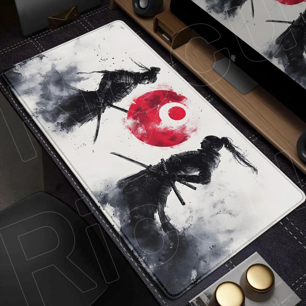 Samurai Warrior black and white drawing MousePad Gamer Computer PC Accessories Keyboard Table Mouse pad Company Gaming Desk Mats