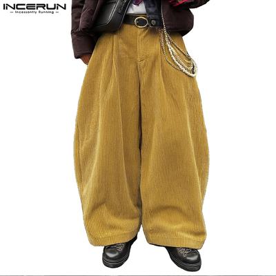 Herbst Frühling Herren Reißverschluss Taille Lässige Cord Lange Hose Weitbein Hose