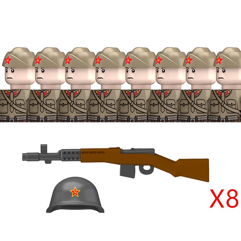 Non-Toxic Military Ww2 Soviet M35 Uniform Figures Building Blocks Russia Army Infantry Boat Hat Steel Helmet Pps Weapons Bricks Toys Kids
