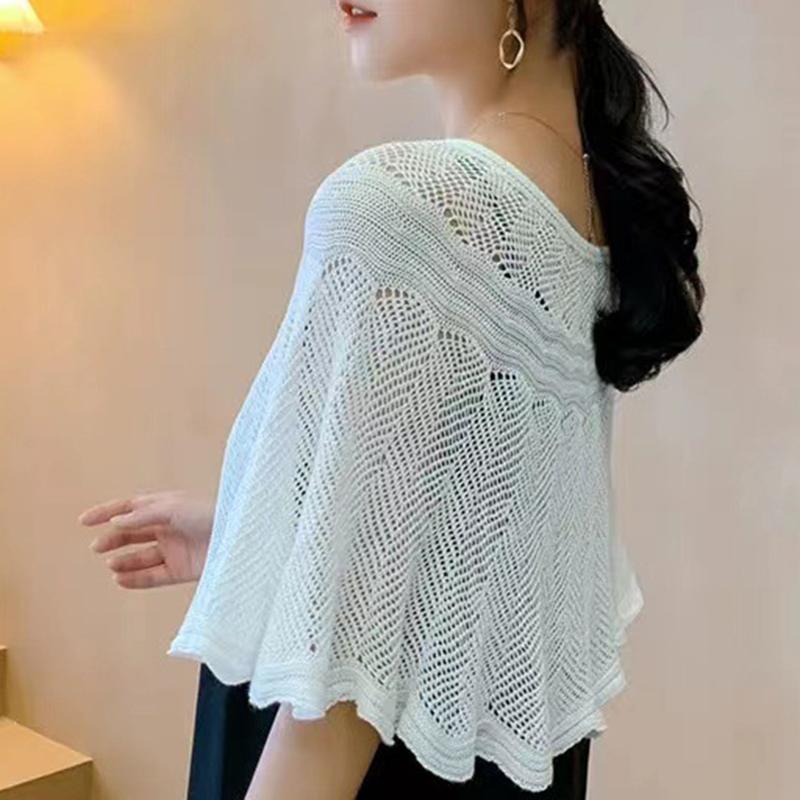 Summer Pullover Scarf Solid Color Knitted Cotton Shawls Korean Simple Hollow Design Fashion Versatile Sunscreen Scarves