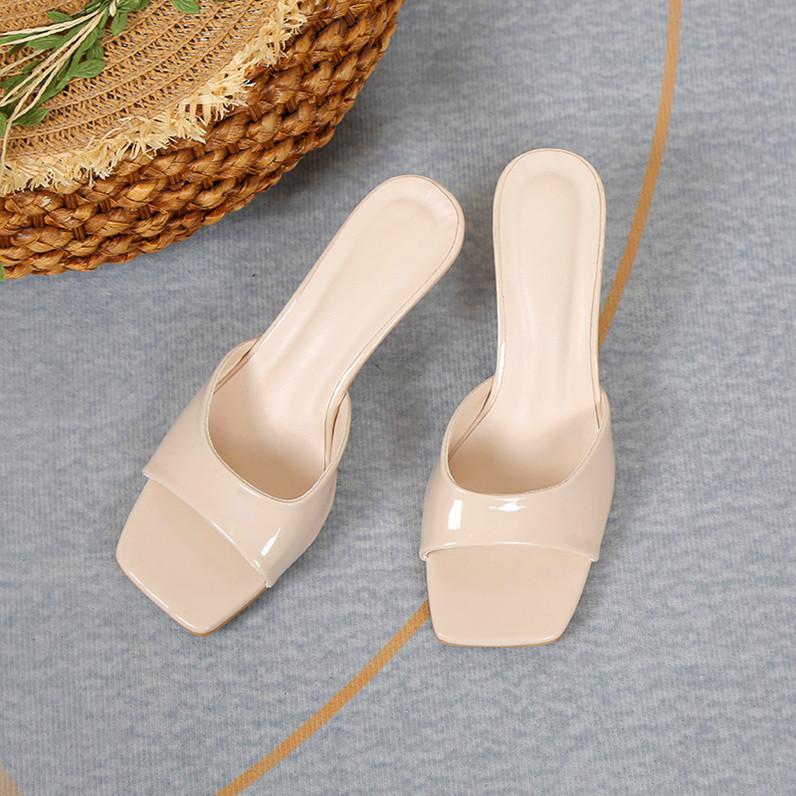 Square head thin heel fish mouth fashion sandals wish new one-character open-toed high-heeled slippers women's summer large size