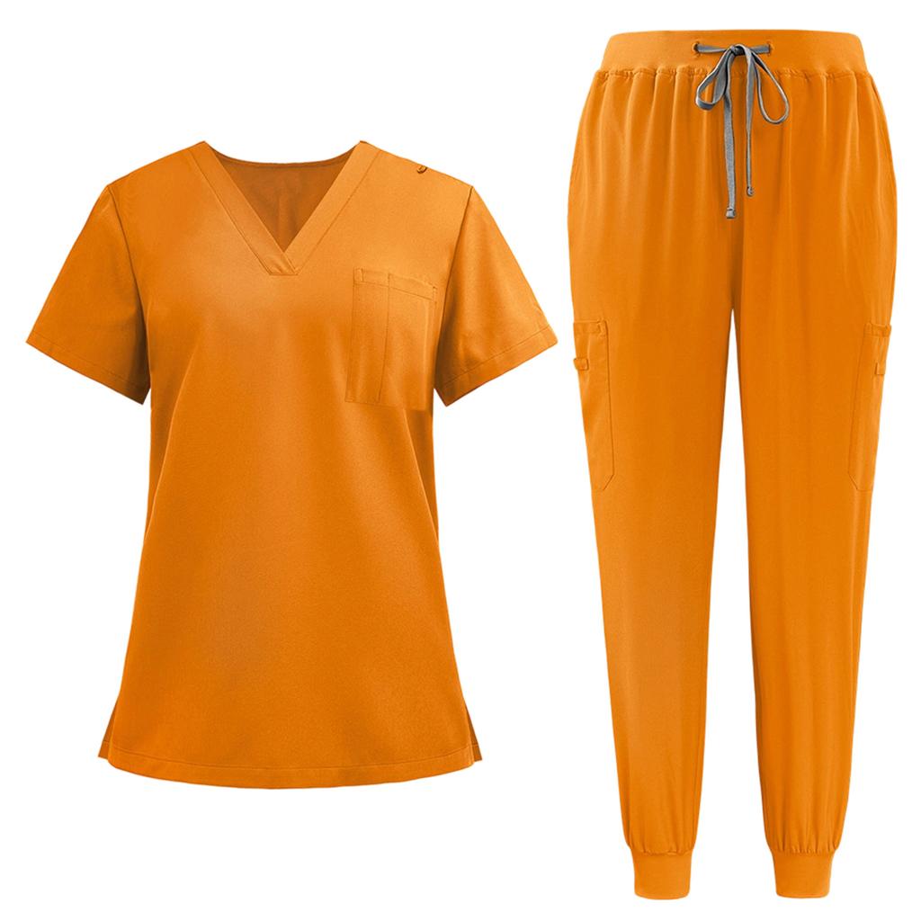 Set da lavoro a maniche corte con scollo a V da donna - Uniforme a due pezzi per il lavoro