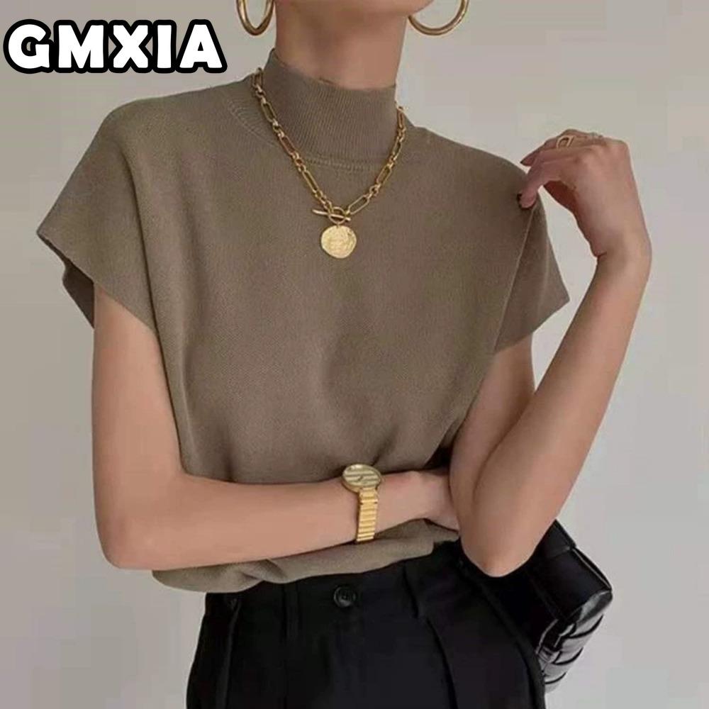 

GMXIA Женская мода Повседневный досуг Однотонный принт Блузки и рубашки с коротким рукавом one size хаки