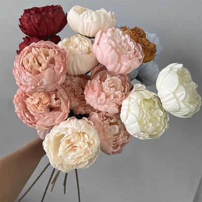 3heads Peony Cored Peony Artificial Flower Fake Rose Wedding Living Room Decoration
