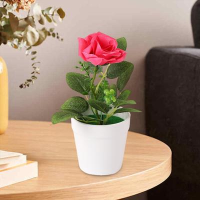 Yousheng Artificial Potted Rose Desktop Faux Rose Bonsai Reusable Artificial Rose In Flower Pot for Home Office Decor Photography Prop