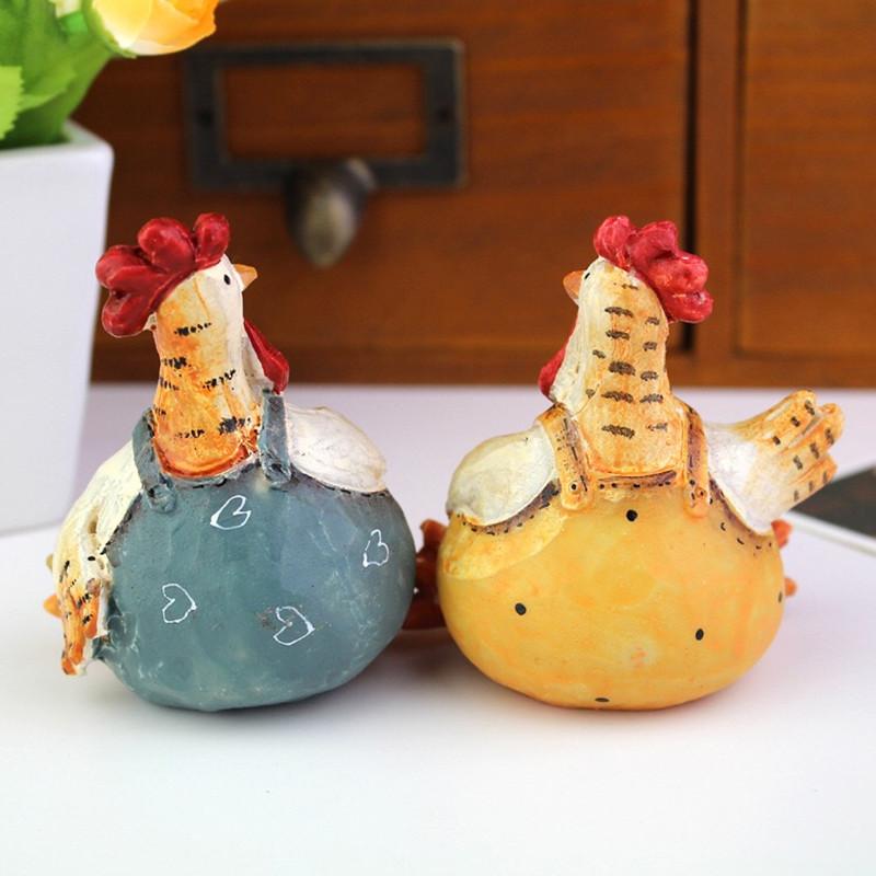 Chicken Statue Pack 2 Chicken Figurine Chicken Shape Craft Decorative Miniature Lovely Figurines Garden Home Decoration Easter Valentine