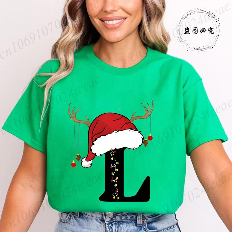Fashion Merry Christmas Gift for Female Clothing Christmas 26 Alphabet Print TShirt for Women Casual Xmas Tees Short Sleeve Top