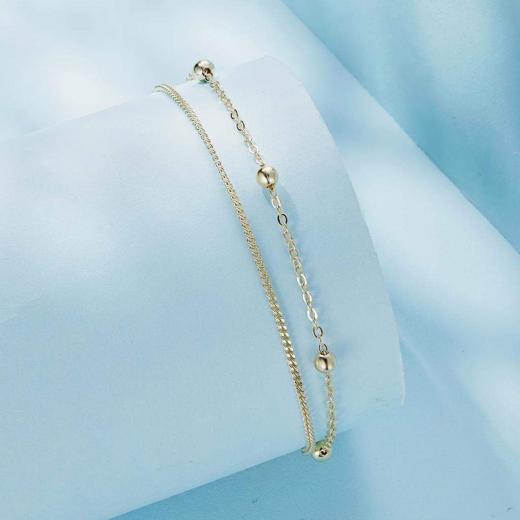 Silver Gold-plated Double Bracelet Decorated with 925 Silver Balls