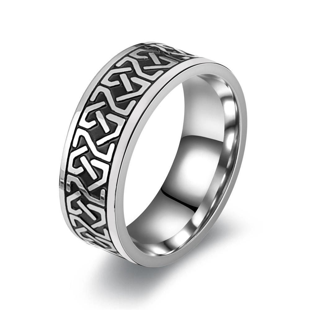 Stainless Steel Wedding Band for Men - 8mm Black Silver Color High Polished Inlay Celtic knot Ring for Everyday Wear Jewelry