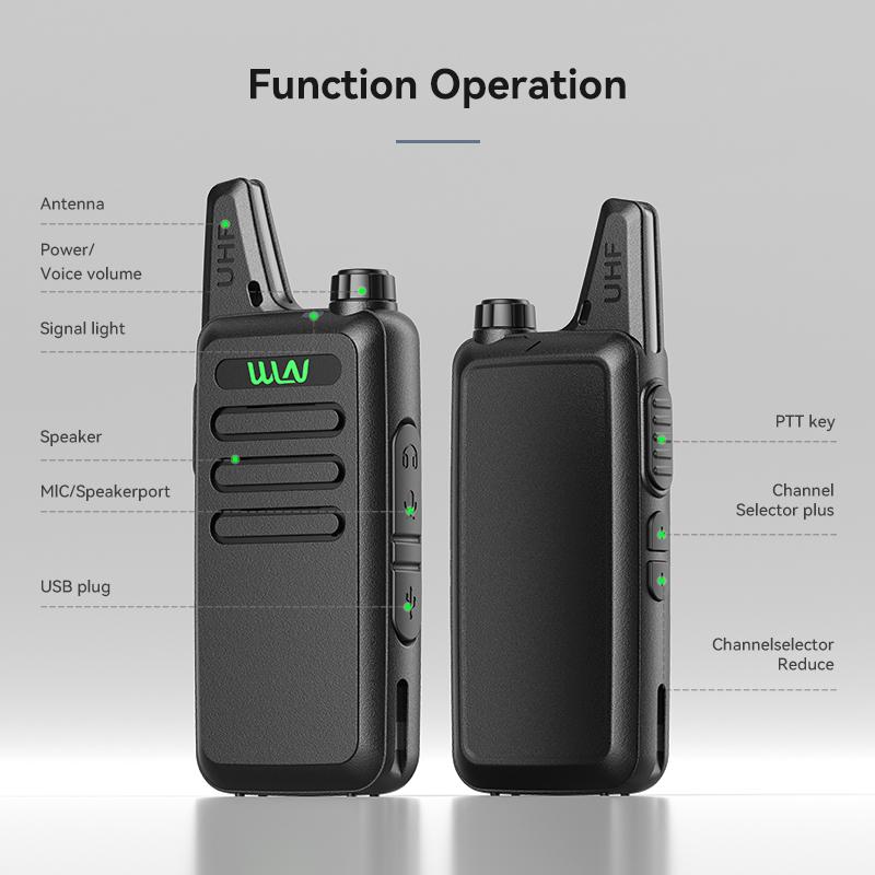 2PCS WLN KD-C1 Mini Walkie Talkie USB Charger UHF 400-470MHz Slim Transceiver 16CH Long Range Ham Two Way Radio Gift Kids KD-C1T