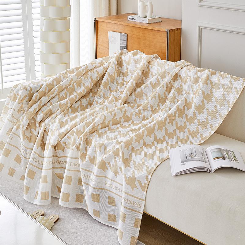 Houndstooth Sofa Cover Cloth Summer Ice Silk Summer Mat Sofa Towel Simple Modern Cool Feeling Leather Sofa Cover Full Cover Blanket 