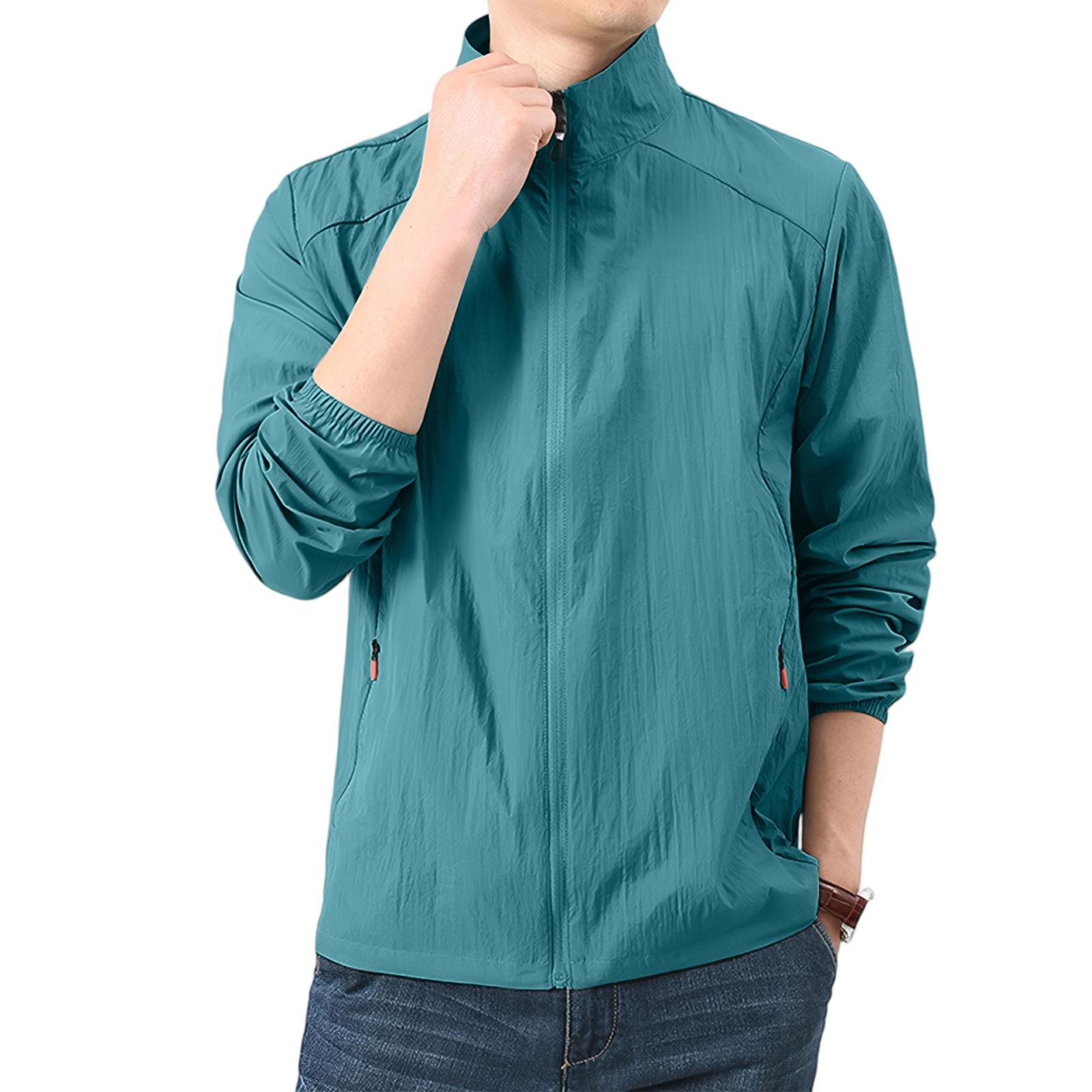 

Lightweight Windbreaker Jacket for Men Full Zip Stand Collar Windproof Outerwear Casual Long Sleeve Coat for Spring Fall M синий