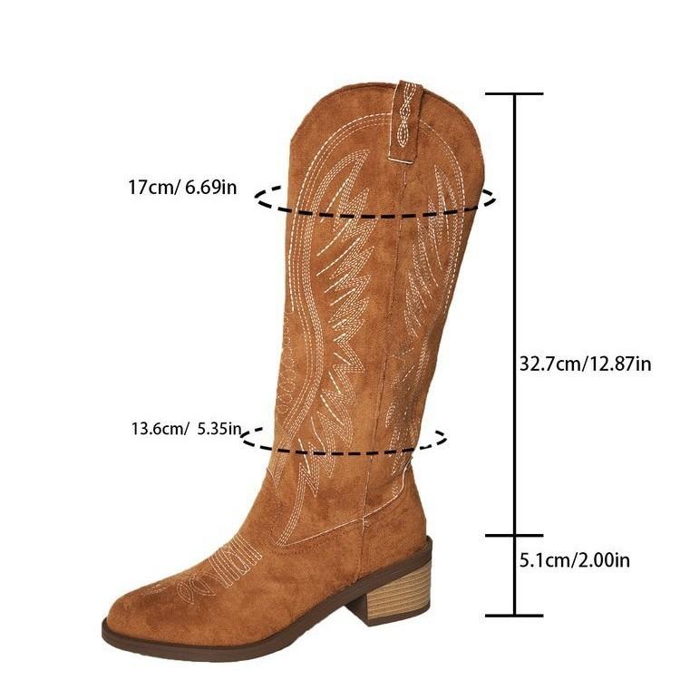 New Large Retro Embroidered V-neck Women's Autumn and Winter Coarse Heel Middle Tube Internet Red Knight Boots Short Boots