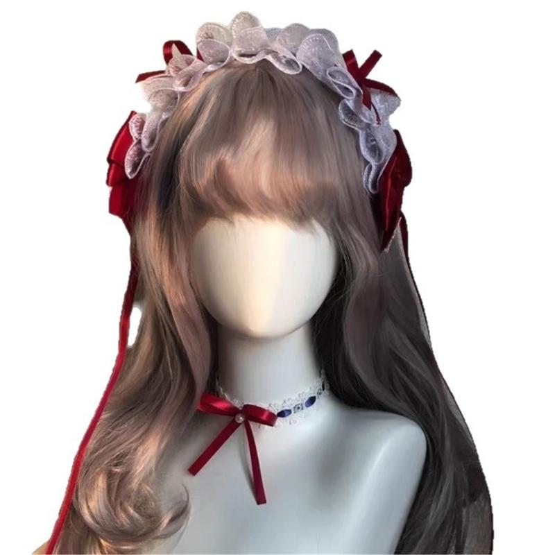 Rüschen-Spitzen-Kopfschmuck Stirnband Anime-Maid Cosplay Stirnband Lolitas Spitze Schleifen Kopfbedeckung Haaraccessoires Spitze Haarbänder