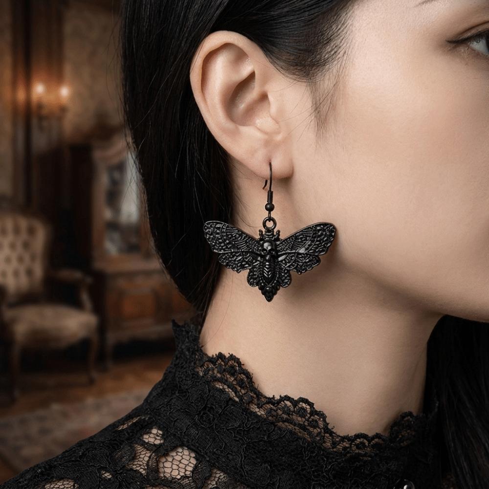 Butterfly Gothic Earrings Lightweight Halloween Dangle Earrings Skull Moth Drop Earrings  Gift