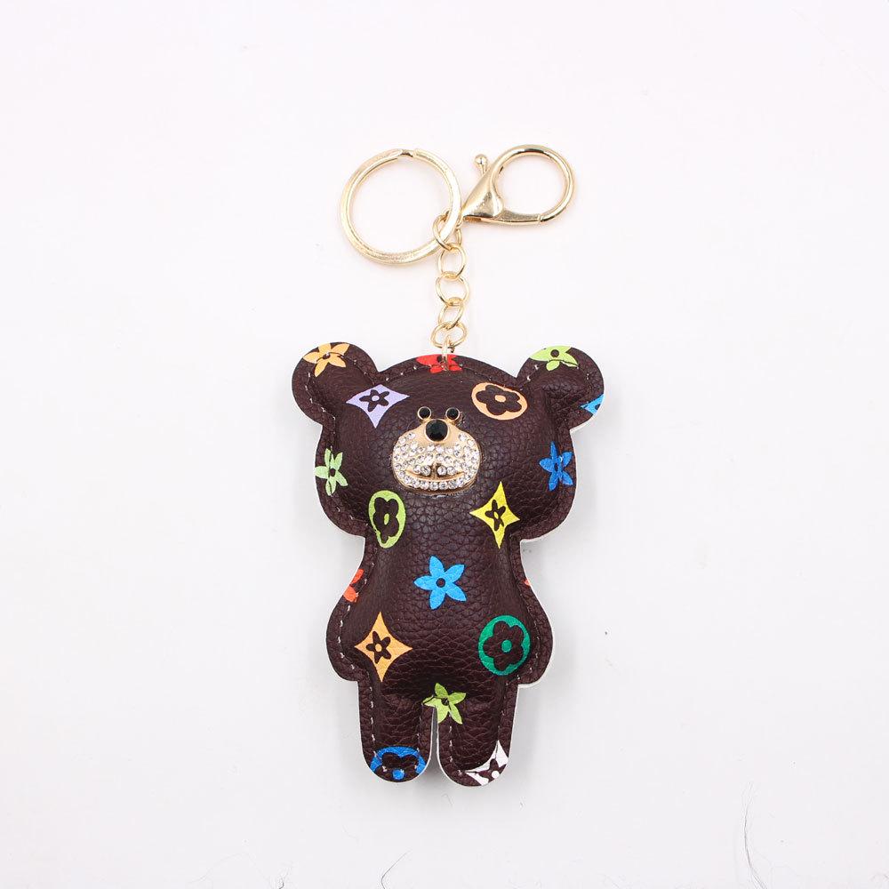 

Шкіряний брелок із милим мультяшним ведмедиком у стилі ретро для шкільних ранців, автомобілів і телефонів Gold Key Ring